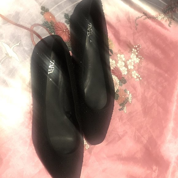 Zara Black Sparkly Beaded Ballet Flats Size 6 - Picture 7 of 8